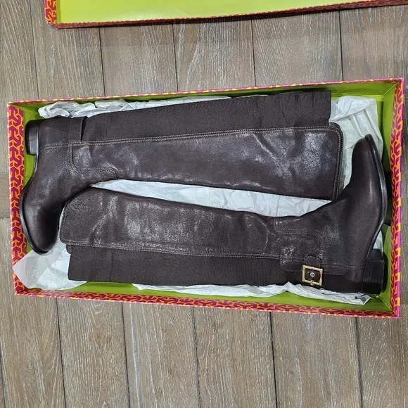 Tory Burch Jack Landed Capra Elastic Leather Over The Knee Riding Boots Size 7.5