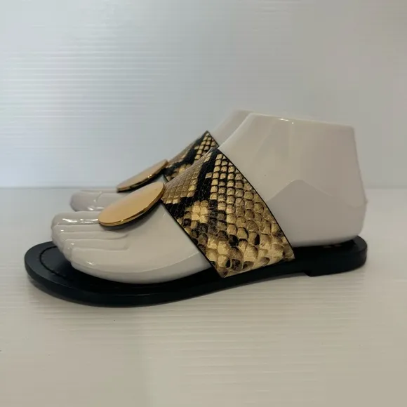 Tory Burch Patos Disk Thong Woven Leather Sandals Size 5 1/2