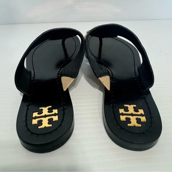Tory Burch Patos Disk Thong Woven Leather Sandals Size 5 1/2