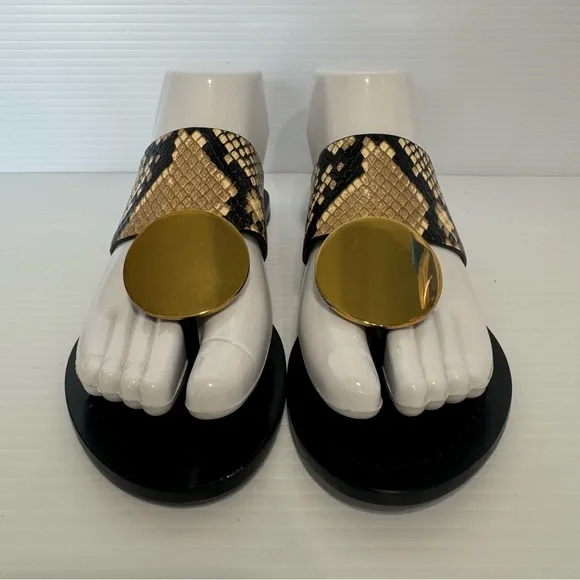 Tory Burch Patos Disk Thong Woven Leather Sandals Size 5 1/2