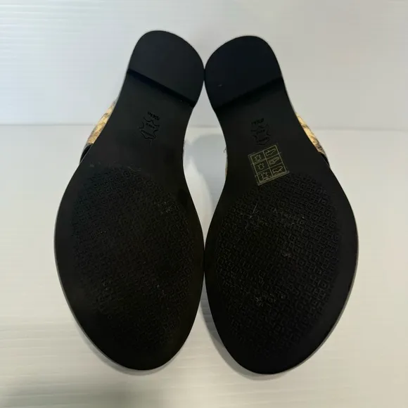 Tory Burch Patos Disk Thong Woven Leather Sandals Size 5 1/2