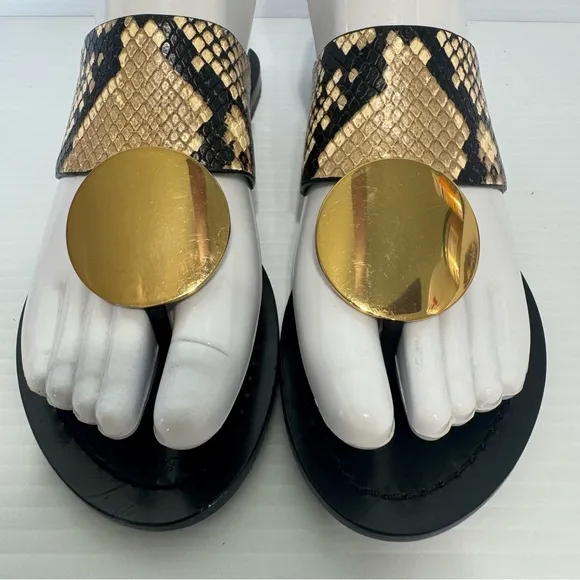 Tory Burch Patos Disk Thong Woven Leather Sandals Size 5 1/2