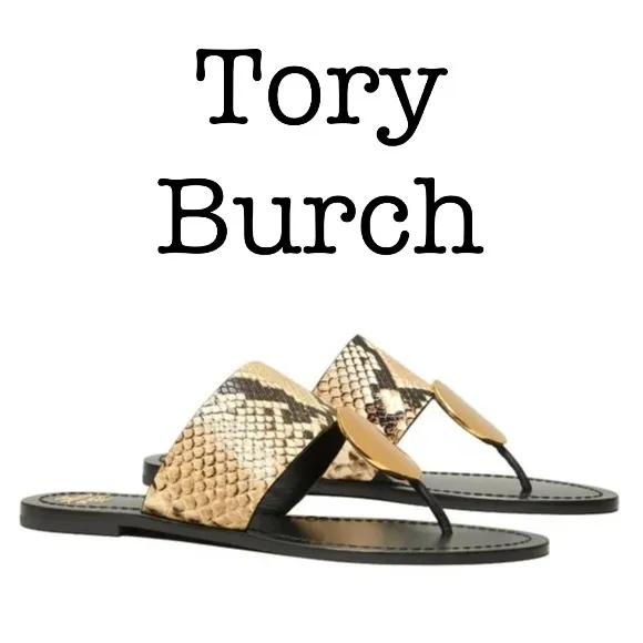 Tory Burch Patos Disk Thong Woven Leather Sandals Size 5 1/2