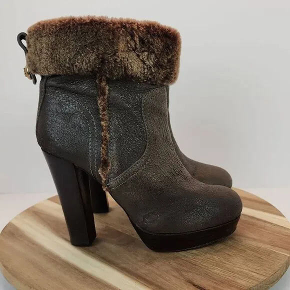 Tory Burch Sebastian Ankle Boots Size 7 M Distressed Brown Leather Real Shearlin