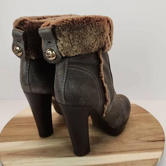 Tory Burch Sebastian Ankle Boots Size 7 M Distressed Brown Leather Real Shearlin
