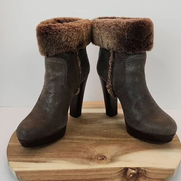 Tory Burch Sebastian Ankle Boots Size 7 M Distressed Brown Leather Real Shearlin