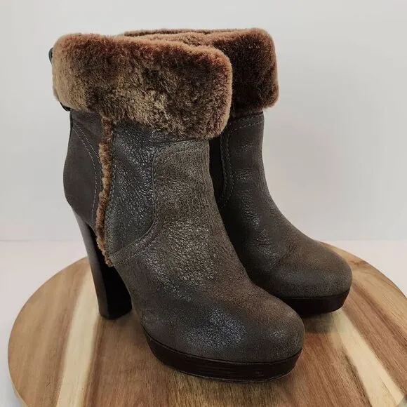 Tory Burch Sebastian Ankle Boots Size 7 M Distressed Brown Leather Real Shearlin