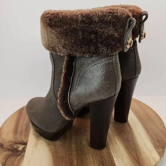 Tory Burch Sebastian Ankle Boots Size 7 M Distressed Brown Leather Real Shearlin