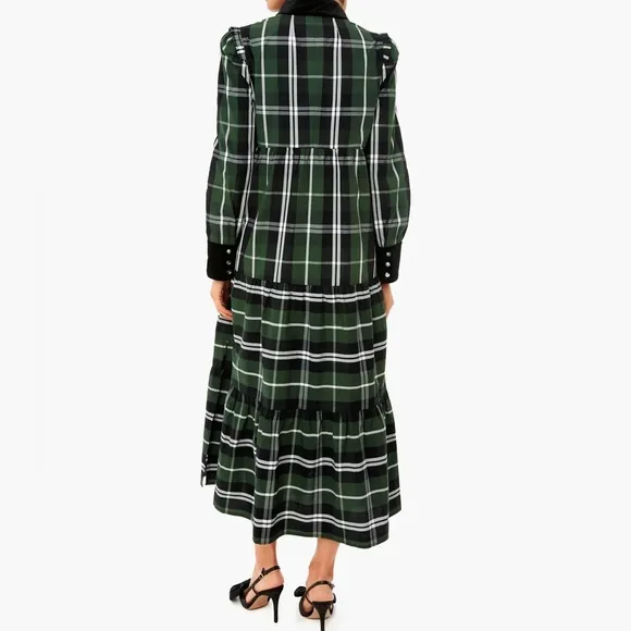 TUCKERNUCK Tartan Bristol Dress Velvet Details Pockets Size Small