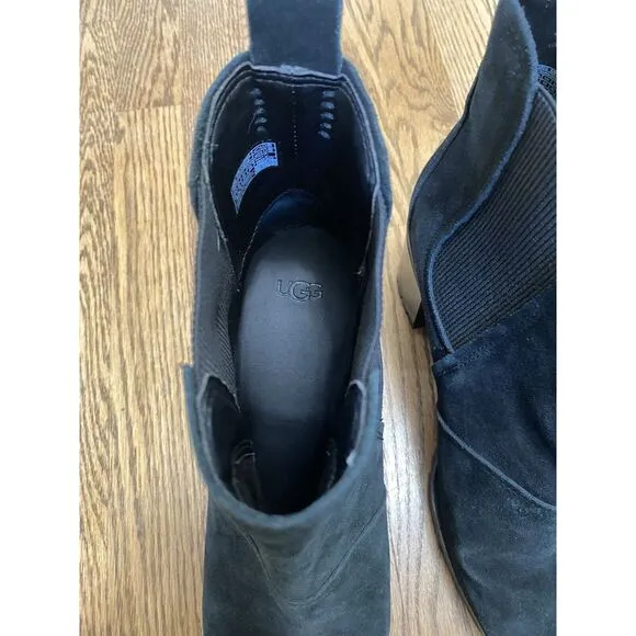 UGG &quot;HAZEL&quot; BLACK SUEDE LUG SOLE‎ BOOTS IN SIZE US 12 / EU 43 ($250.00 RETAIL)