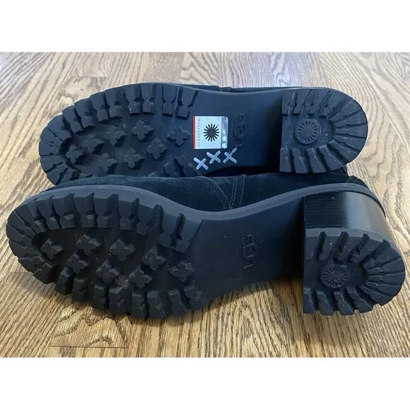 UGG &quot;HAZEL&quot; BLACK SUEDE LUG SOLE‎ BOOTS IN SIZE US 12 / EU 43 ($250.00 RETAIL)