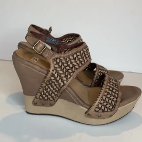UGG Asia woven taupe wedge leather sandals
