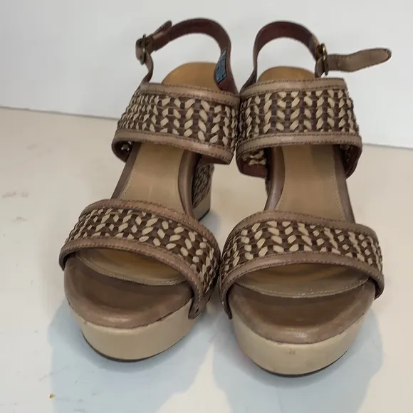 UGG Asia woven taupe wedge leather sandals