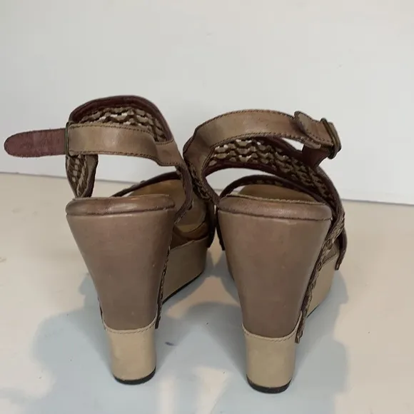 UGG Asia woven taupe wedge leather sandals