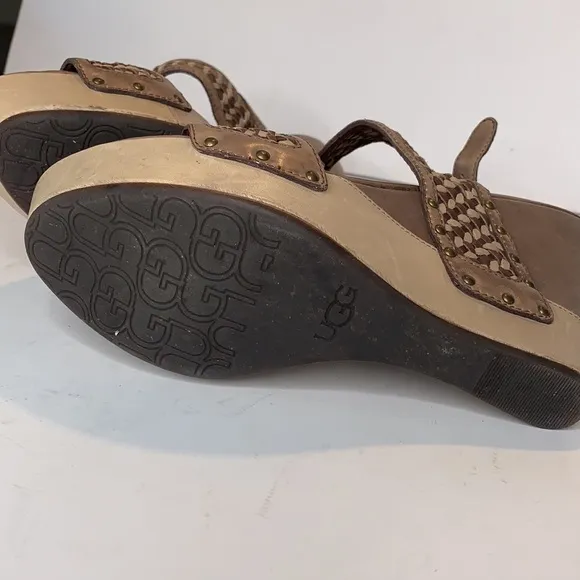 UGG Asia woven taupe wedge leather sandals
