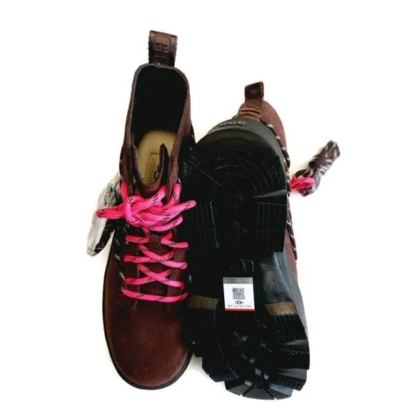 UGG Brisbane Lace Up Suede Platform Boots Womens Size 8 Burnt Cedar #1143841