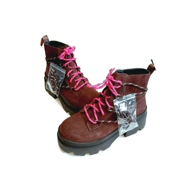 UGG Brisbane Lace Up Suede Platform Boots Womens Size 8 Burnt Cedar #1143841