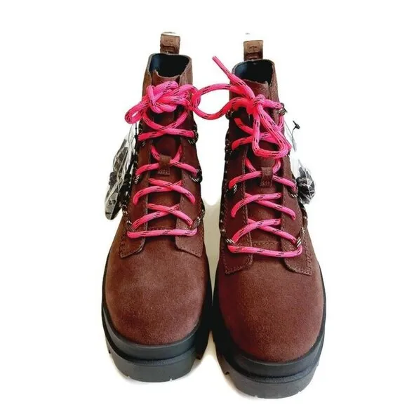 UGG Brisbane Lace Up Suede Platform Boots Womens Size 8 Burnt Cedar #1143841