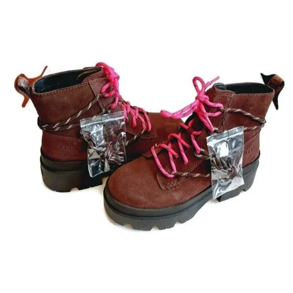 UGG Brisbane Lace Up Suede Platform Boots Womens Size 8 Burnt Cedar #1143841