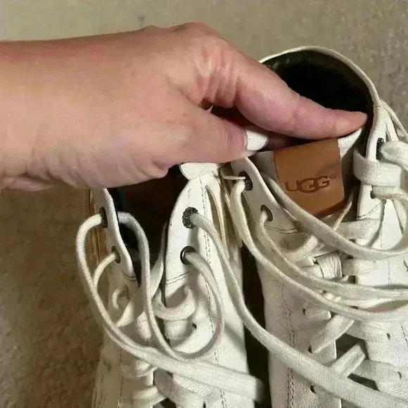 UGG Cali Palms Fringe Sneakers White Mens 8/womens 10 Leather High Tops Lace Up