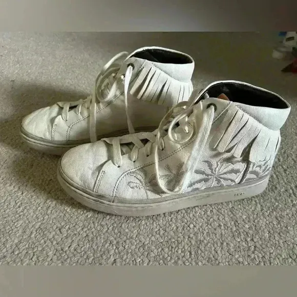 UGG Cali Palms Fringe Sneakers White Mens 8/womens 10 Leather High Tops Lace Up