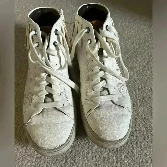 UGG Cali Palms Fringe Sneakers White Mens 8/womens 10 Leather High Tops Lace Up