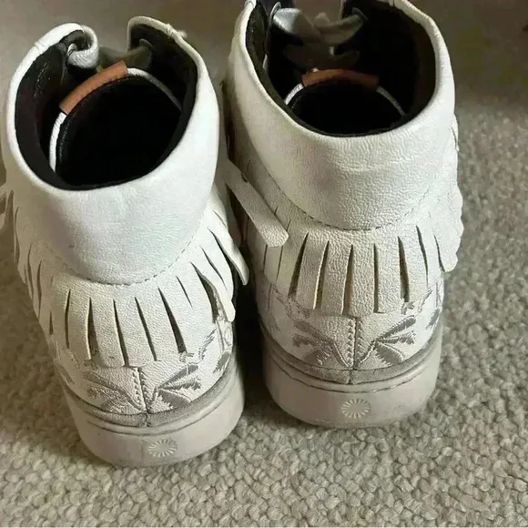 UGG Cali Palms Fringe Sneakers White Mens 8/womens 10 Leather High Tops Lace Up