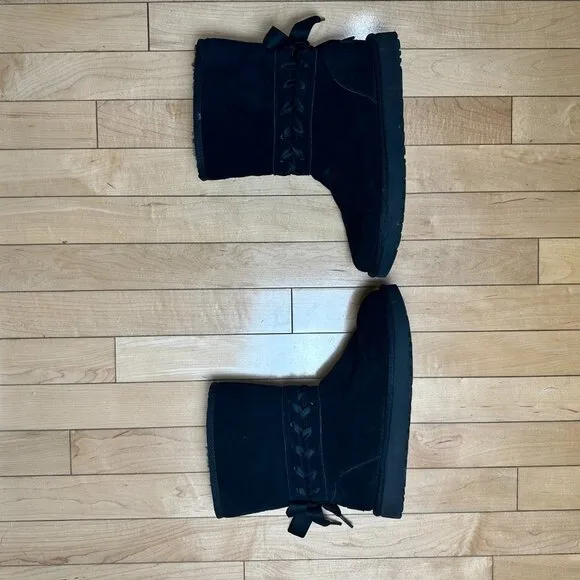 UGG Classic Lace Black Boots Booties Corset Black Size 7