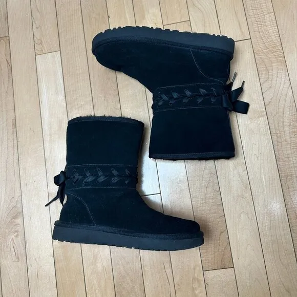 UGG Classic Lace Black Boots Booties Corset Black Size 7