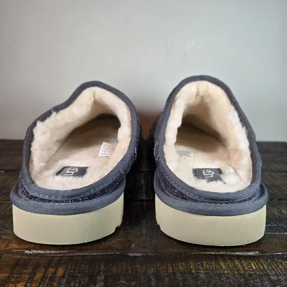 UGG Classic Slipper Mens Size 13 Shaggy Suede Fuzzy Warm Slip On Shoes Blue