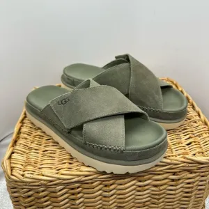 UGG Goldenstar platform Cross Slide Sandal 9.5/40.5 EU Olive Green
