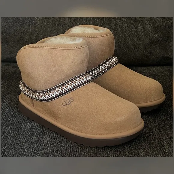 UGG Kids Classic Mini Crescent Toddler Girl Boots Chestnut Color Size- 12