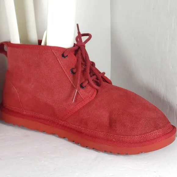 UGG Men's Neumel US 10 Red Suede Sheepskin Lined Ankle Chukka Boots Shoes