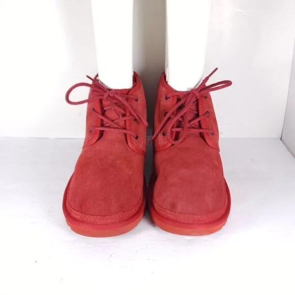 UGG Men's Neumel US 10 Red Suede Sheepskin Lined Ankle Chukka Boots Shoes