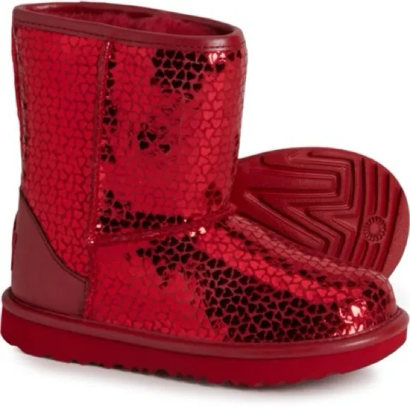 UGG Red Classic 2 Gel Hearts Boot Youth Sz 6 Girly Winter Valentines Indie Sweet