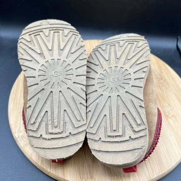 UGG Youth Size 2 Tazz Chestnut Suede Platform Slippers Tan Brown Shoes