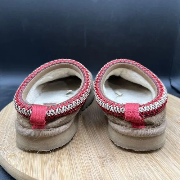 UGG Youth Size 2 Tazz Chestnut Suede Platform Slippers Tan Brown Shoes