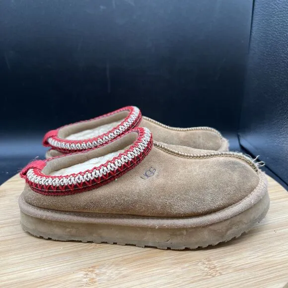 UGG Youth Size 2 Tazz Chestnut Suede Platform Slippers Tan Brown Shoes