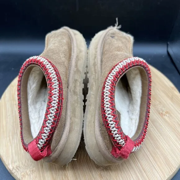 UGG Youth Size 2 Tazz Chestnut Suede Platform Slippers Tan Brown Shoes