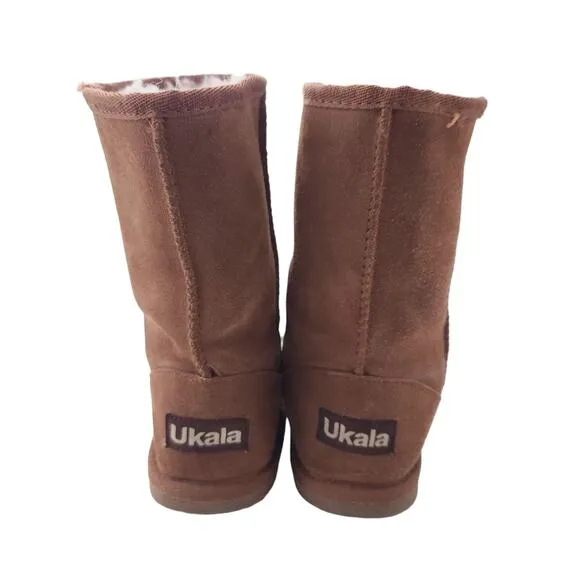 Ukala Suede Boots Size 4 Kids Wool Mid-Calf Winter Boots Brown