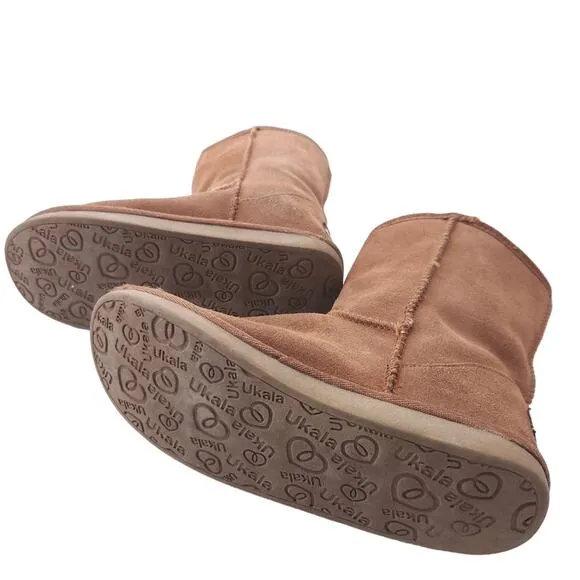 Ukala Suede Boots Size 4 Kids Wool Mid-Calf Winter Boots Brown