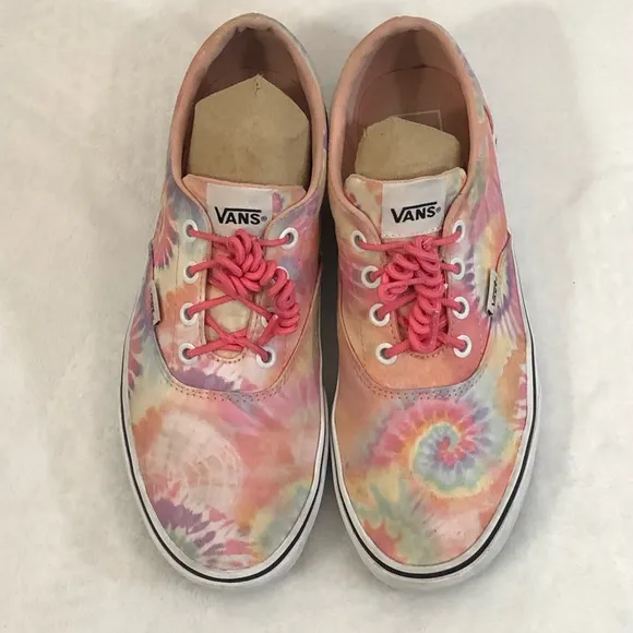 Vans Authentic 721356 Pink Laces Multicolor Tie Dye Skate Sneaker Shoes Womens 8