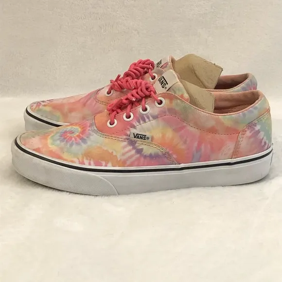 Vans Authentic 721356 Pink Laces Multicolor Tie Dye Skate Sneaker Shoes Womens 8