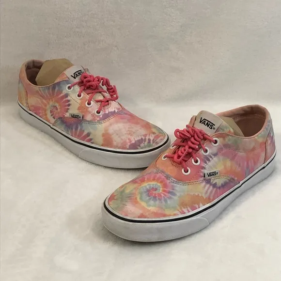 Vans Authentic 721356 Pink Laces Multicolor Tie Dye Skate Sneaker Shoes Womens 8