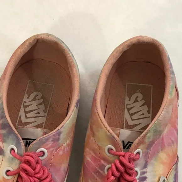 Vans Authentic 721356 Pink Laces Multicolor Tie Dye Skate Sneaker Shoes Womens 8