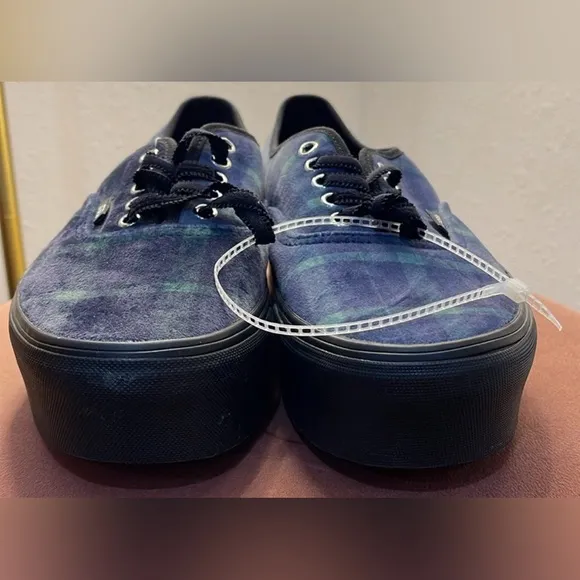VANS Authentic Old Skool Stackform Velvet Plaid Platform Blue Green Sz 8.5 Men’s
