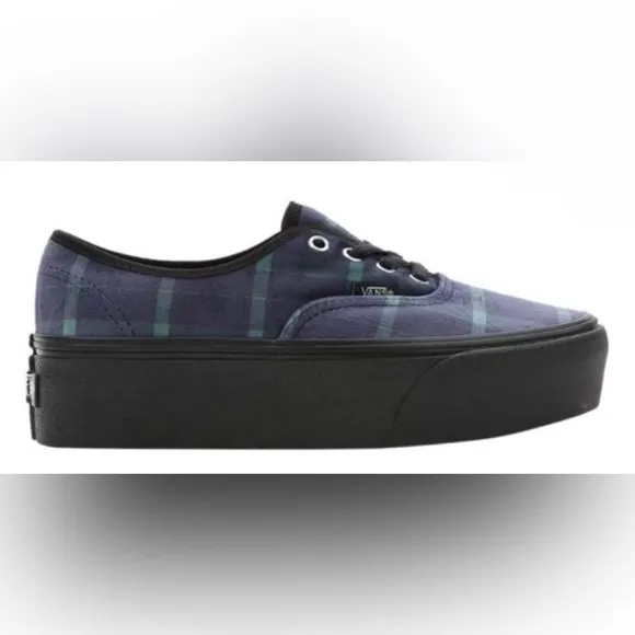 VANS Authentic Old Skool Stackform Velvet Plaid Platform Blue Green Sz 8.5 Men’s