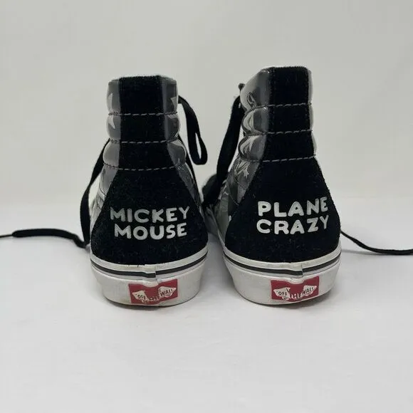 Vans Disney Shoes Mens 7 Womens 8.5 Black Mickey‎ Mouse Plane Crazy Sk8-Hi