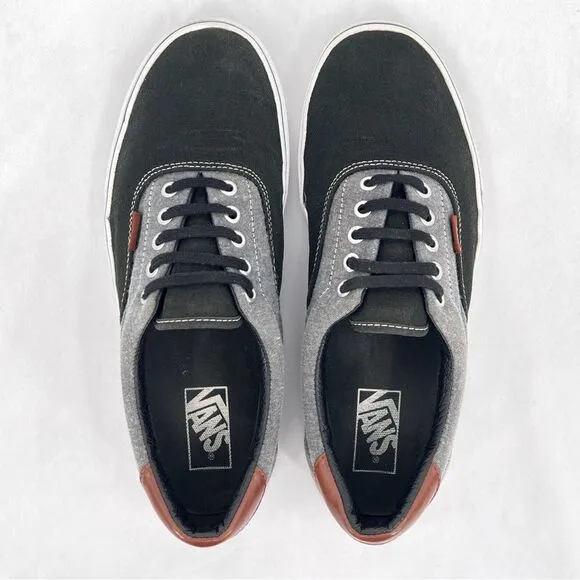 Vans Era 59 Canvas Chambray Black Gray Brown Leather Heel Low Top Skate Shoes 10