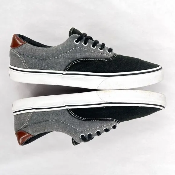 Vans Era 59 Canvas Chambray Black Gray Brown Leather Heel Low Top Skate Shoes 10